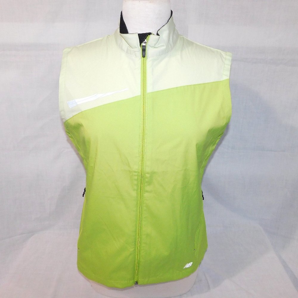 New Balance Two Tone Lime & Light Green Wind Running Vest Womens M Reflective